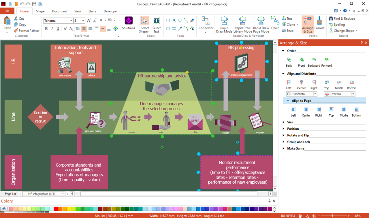 ConceptDraw DIAGRAM для Windows с панелью Arrange and Size и командой Align to Page