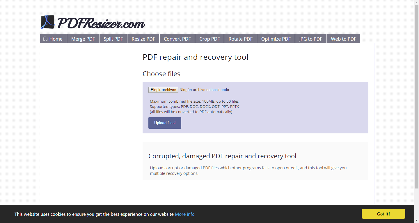 Интерфейс PDFResizer Repair PDF
