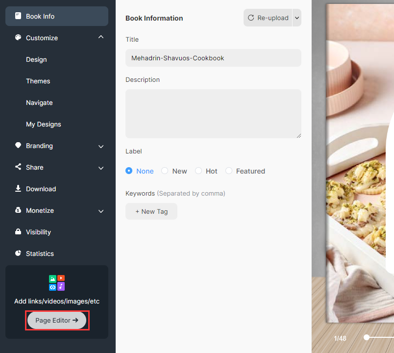 Кнопка Page Editor в FlipHTML5