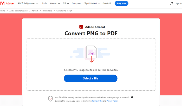 Онлайн-интерфейс Adobe для PNG в PDF