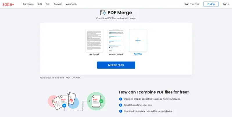 Интерфейс Soda PDF Merge
