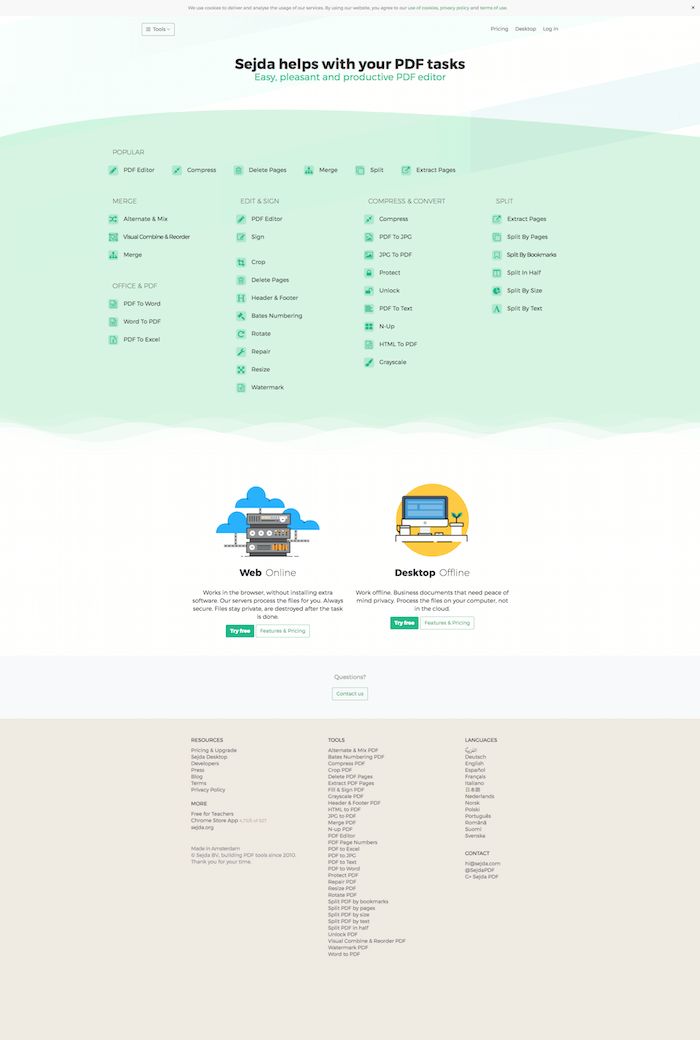 Интерфейс Sejda PDF Converter