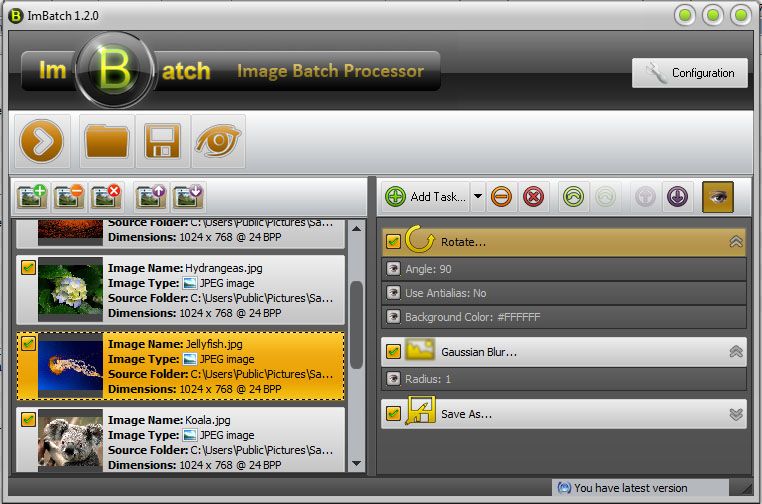 ImBatch: Resize, Rotate, Gaussian Blur и Save As в цепочке задач