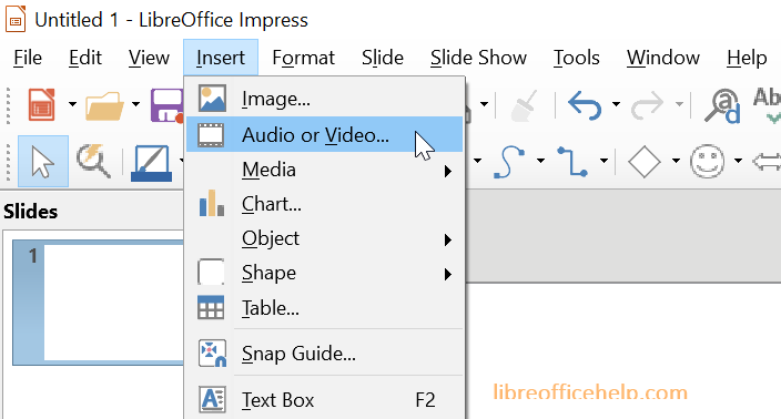 Команда вставки видео в LibreOffice Impress