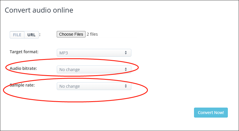 Aconvert: параметры Audio bitrate и Sample rate
