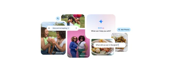Экран Ask Photos в Google Photos с примерами поиска по библиотеке
