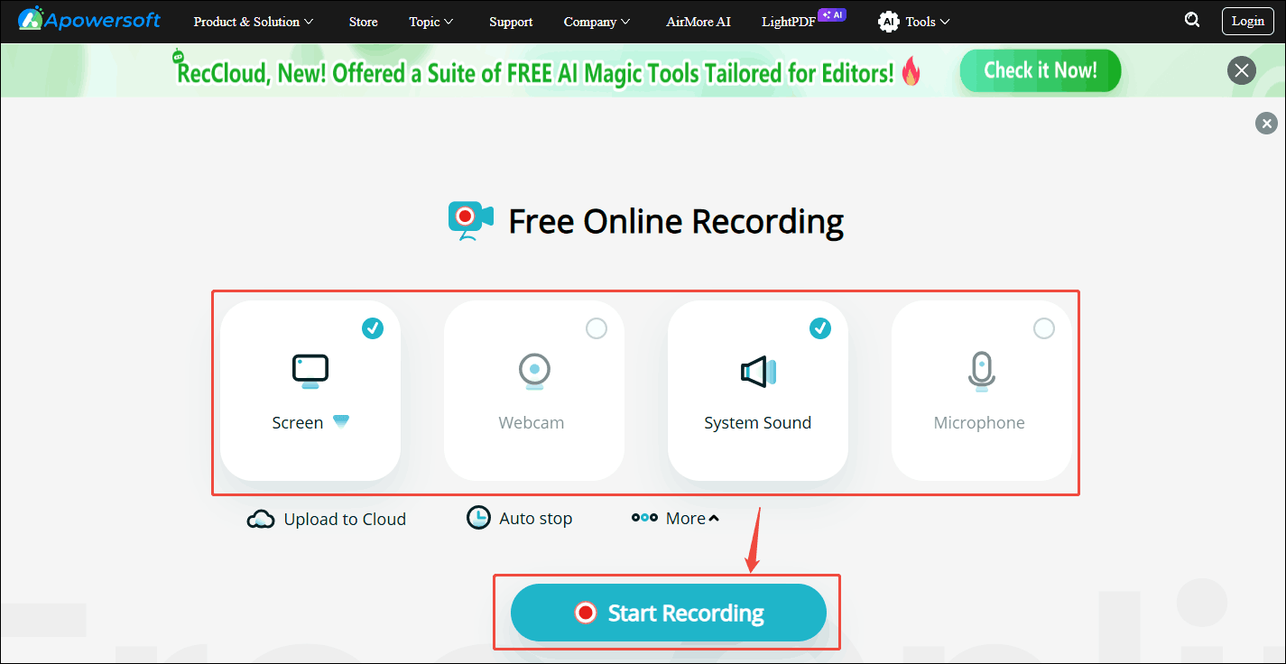 Настройка экрана и системного звука перед запуском Apowersoft Online Screen Recorder
