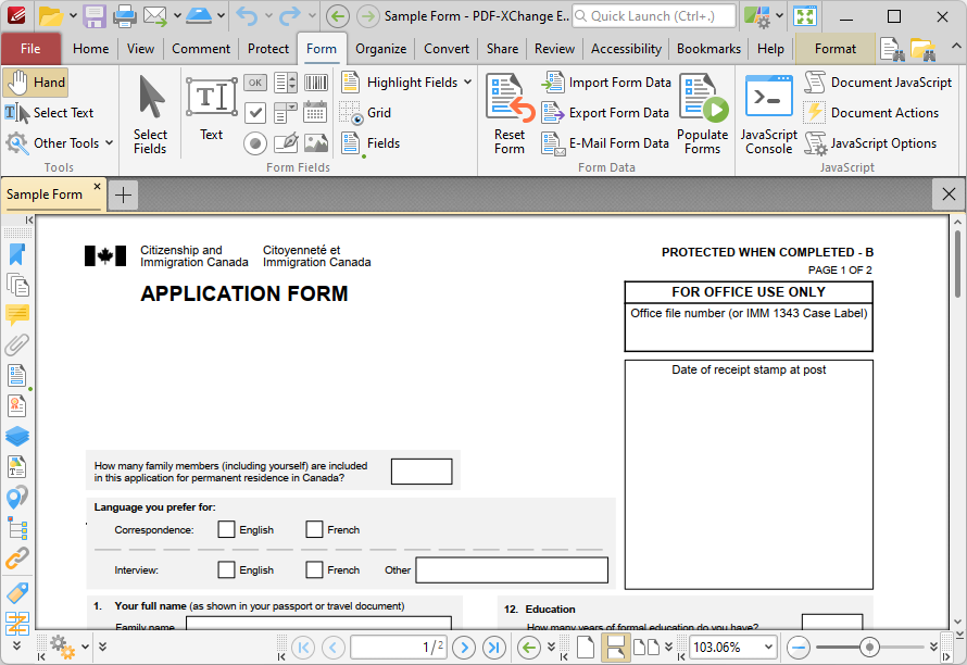Вкладка Form в PDF-XChange Editor