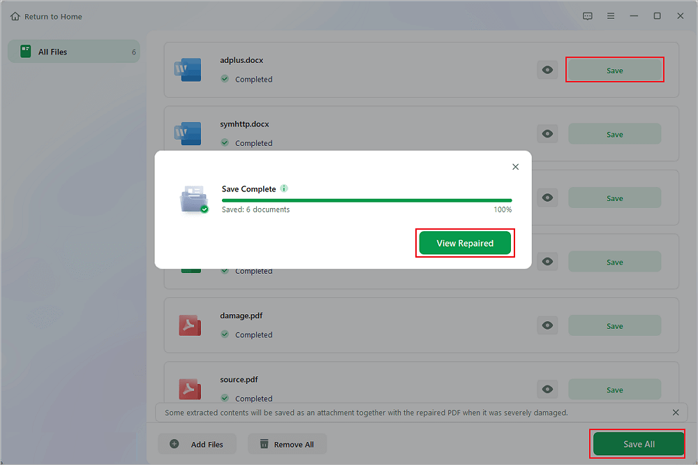 Сохранение восстановленных файлов в EaseUS Fixo