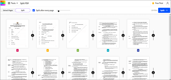 Smallpdf: визуальное разделение PDF между страницами