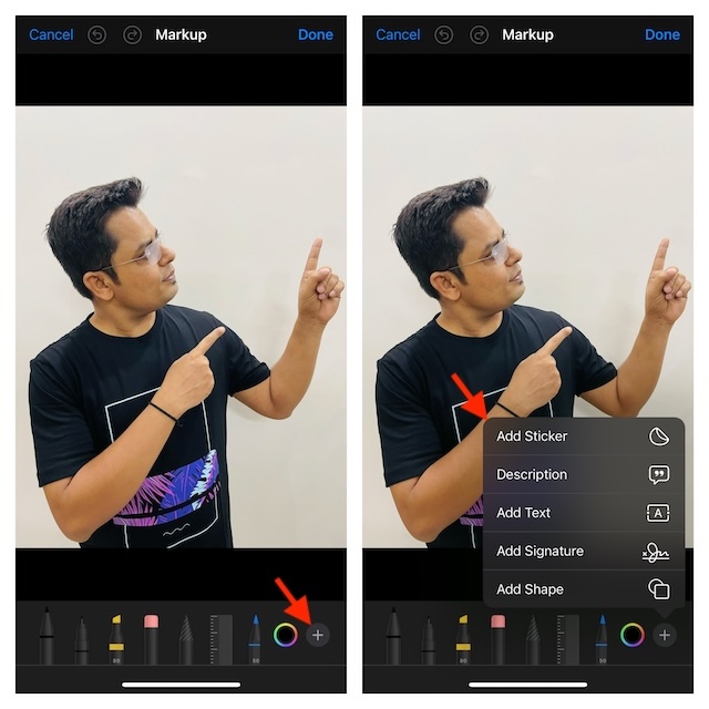 Добавление стикера через Markup на iPhone