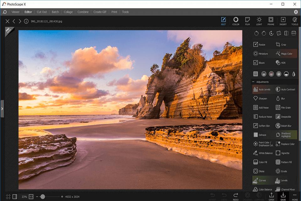 Интерфейс PhotoScape X с панелью инструментов редактирования