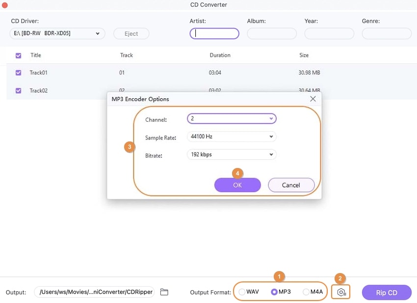 Выбор параметров CD Converter в Wondershare UniConverter