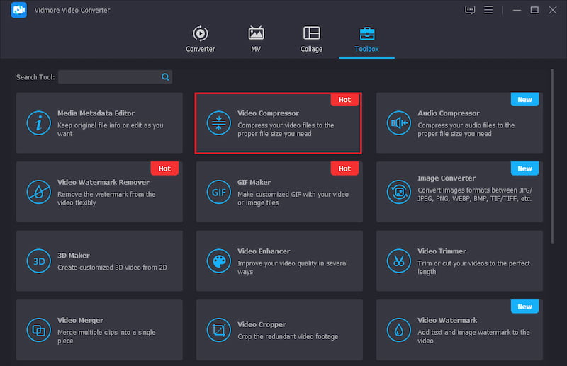Раздел Toolbox в Vidmore Video Converter