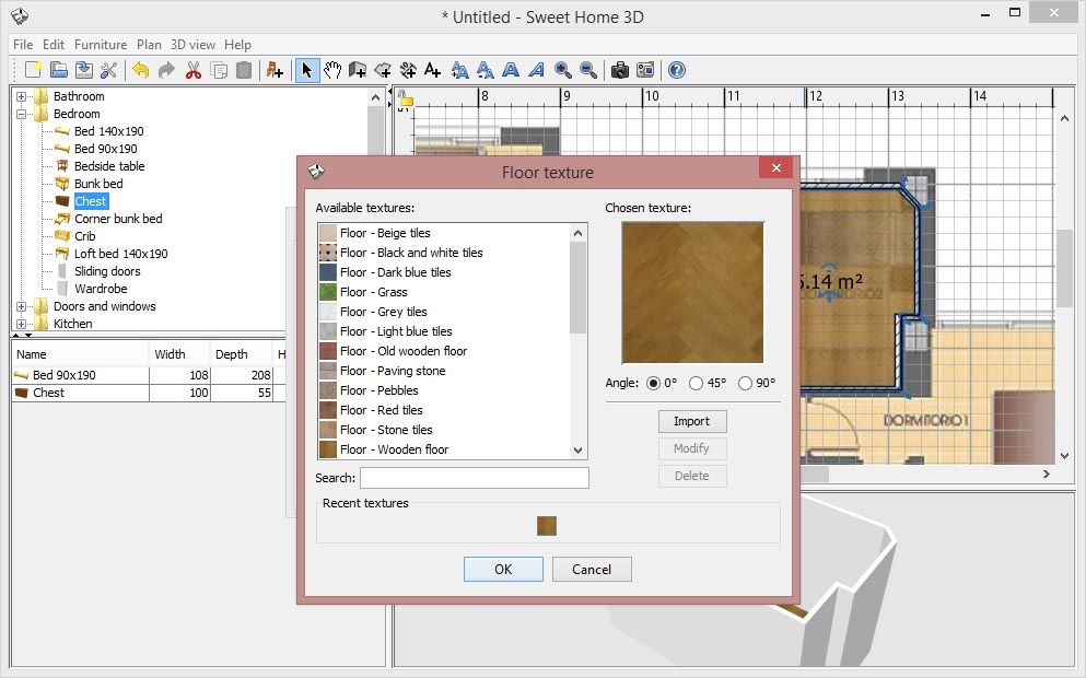 Диалог Floor texture в Sweet Home 3D с плиточными текстурами