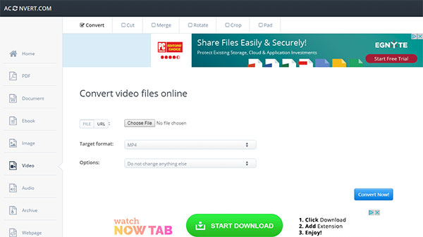 Настройки Aconvert для MP4 в WebM