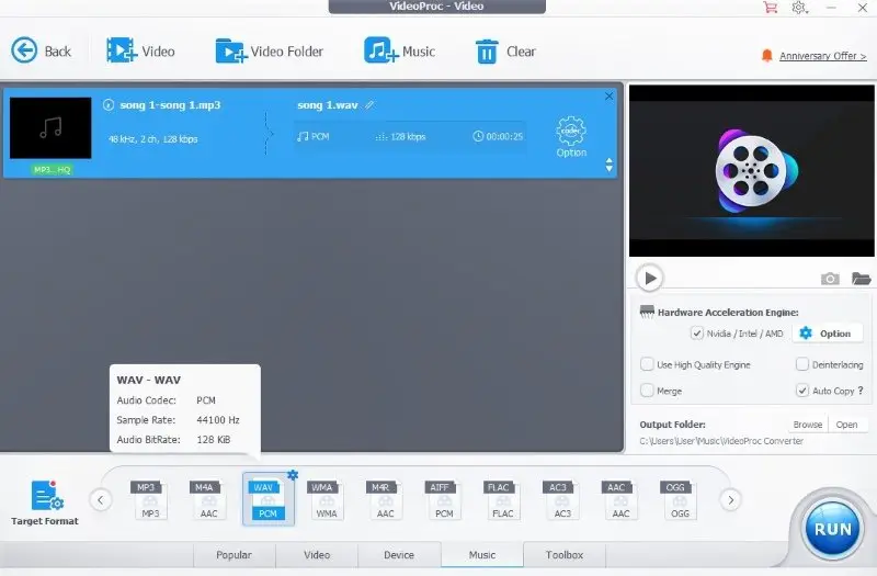 Подготовка MP3 к экспорту в VideoProc Converter