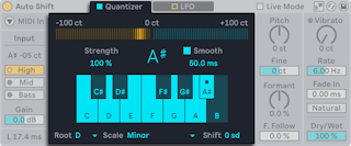 Quantizer Auto Shift в Ableton Live с настройками гаммы и силы коррекции