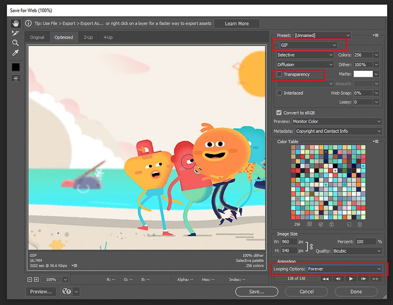 Сохранение готовой GIF-анимации в Photoshop