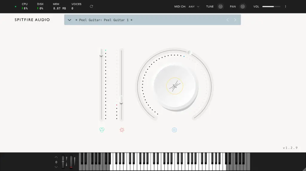 Интерфейс Spitfire LABS с гитарной библиотекой