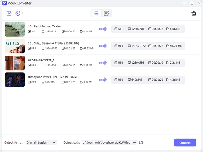 Основное окно Joyoshare Video Converter с очередью файлов