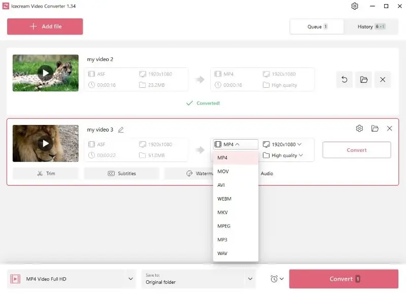 Icecream Video Converter с выбором MP4 и разрешения