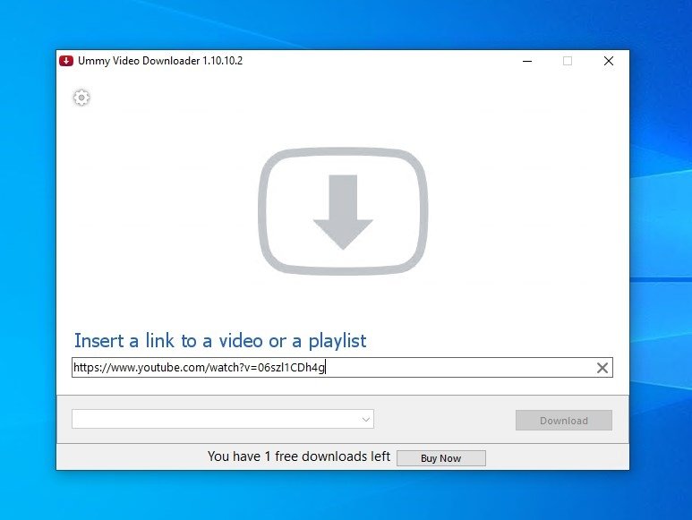 Главное окно Ummy Video Downloader с вставленной ссылкой и выбором формата