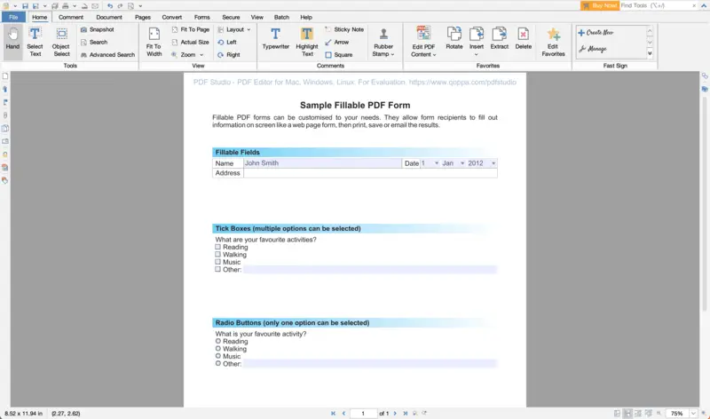 PDF Studio с заполненными полями PDF-формы