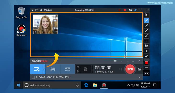 Интерфейс Bandicam для записи веб-камеры и экрана