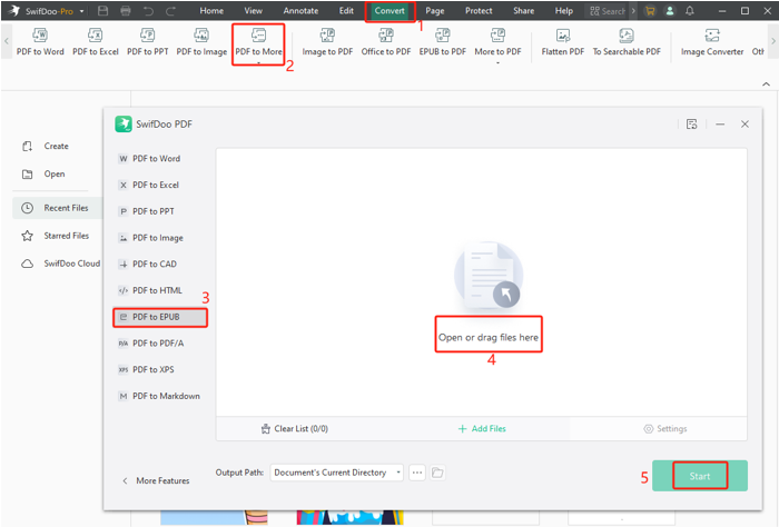 SwifDoo PDF с командой PDF to EPUB в разделе Convert