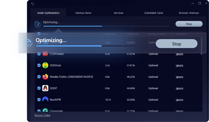 Startup Optimizer со списком элементов запуска Advanced SystemCare