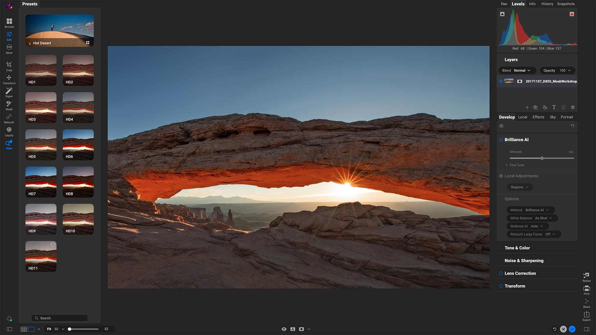 Интерфейс ON1 Photo RAW