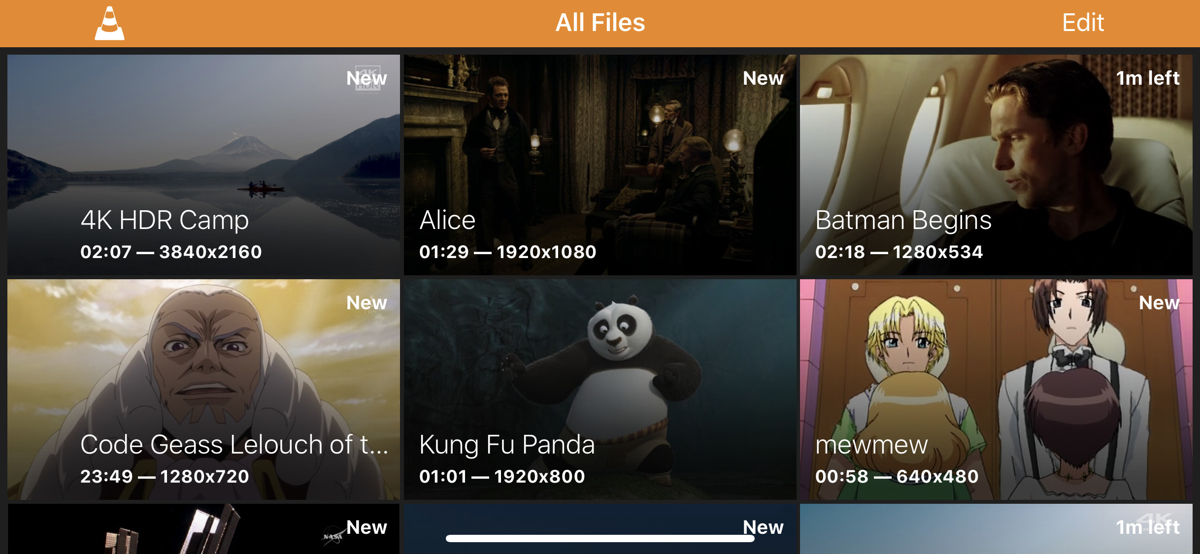 Медиатека VLC media player на iOS со списком локальных файлов