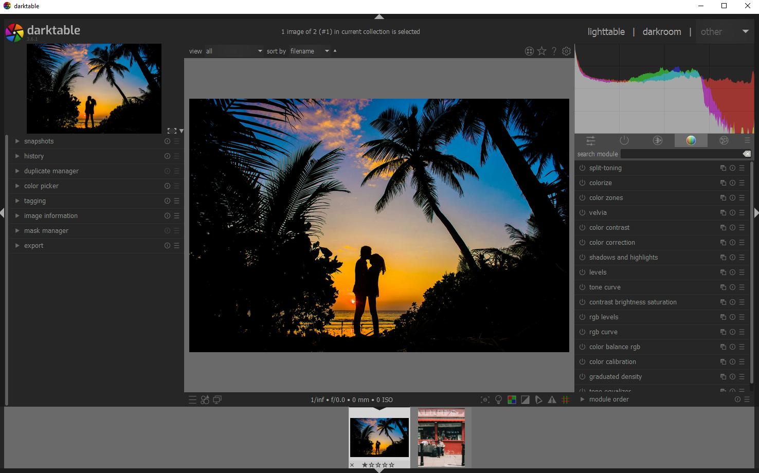 Интерфейс darktable