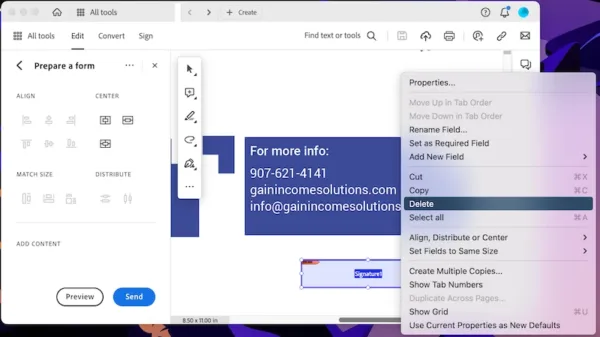 Удаление поля подписи в Adobe Acrobat