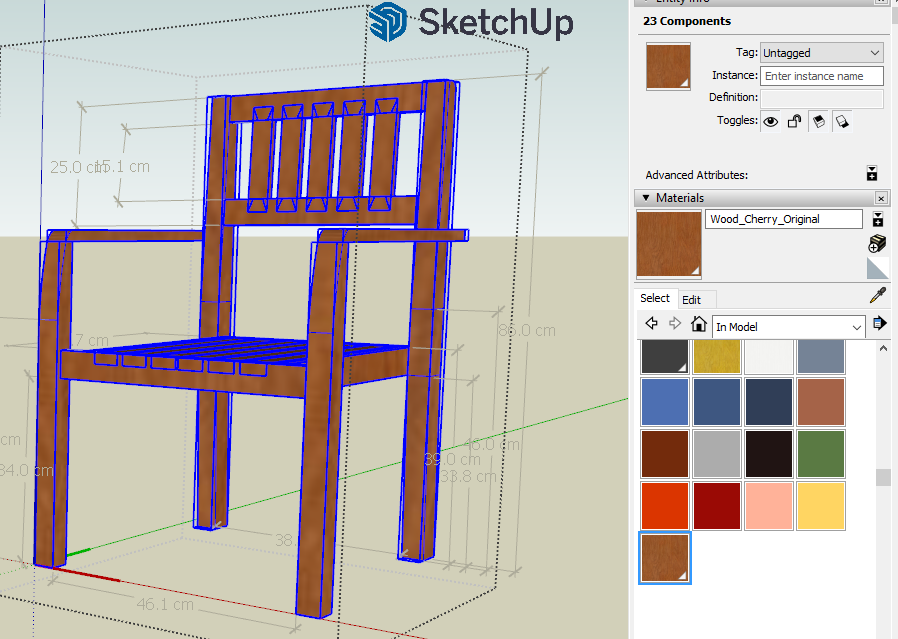 Интерфейс SketchUp с моделью мебели