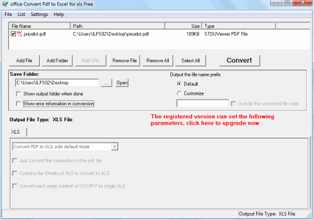 Интерфейс Office Convert Pdf to Excel for XLS Free