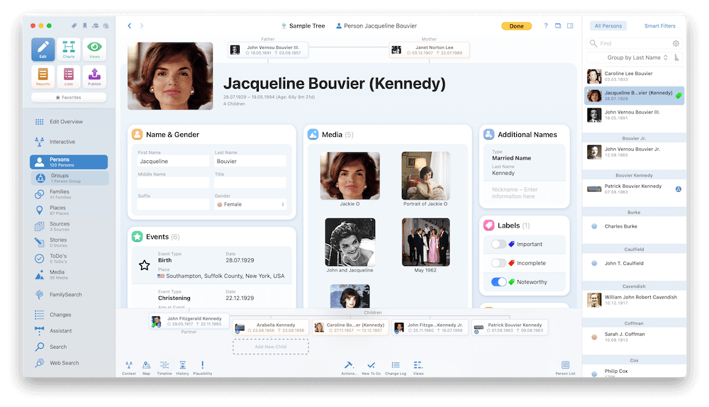 Интерфейс MacFamilyTree