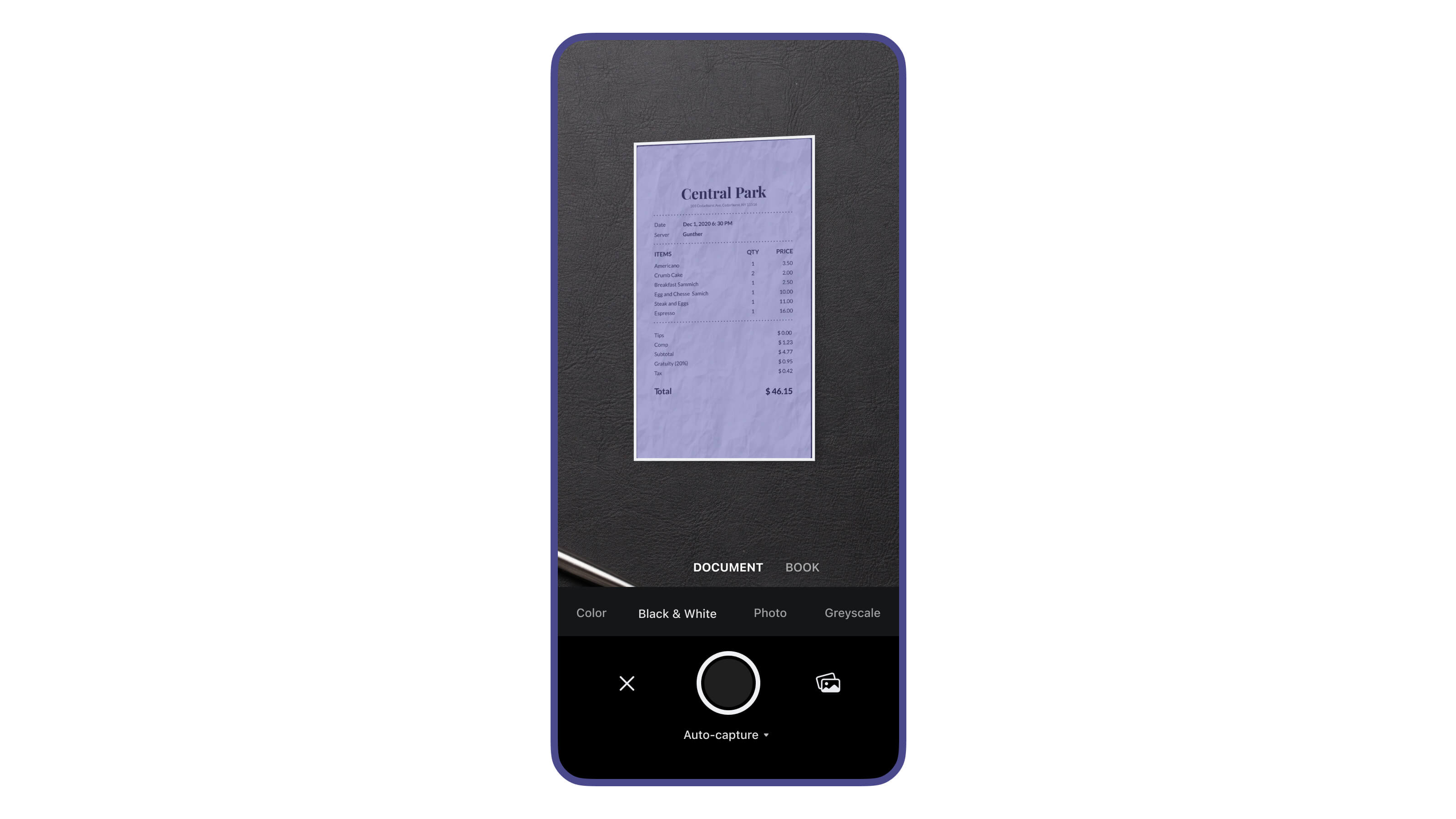 Камера Scanner Pro при создании нового скана