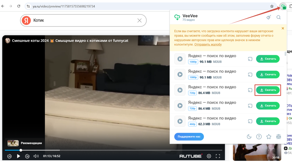 Интерфейс расширения VeeVee