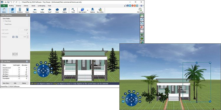 DreamPlan: интерфейс ландшафтного проектирования и 3D-вид участка