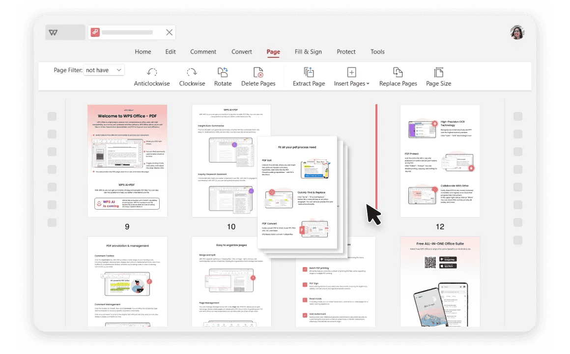 Интерфейс PDF Organizer в WPS Office