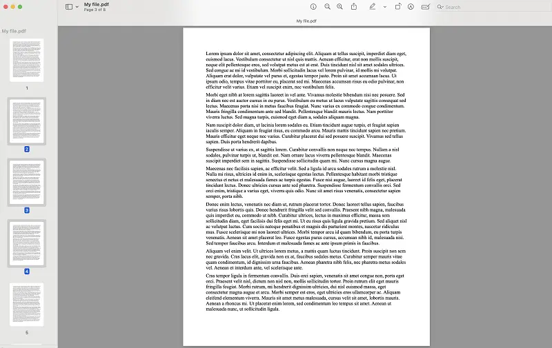 Миниатюры страниц PDF в приложении Preview на Mac