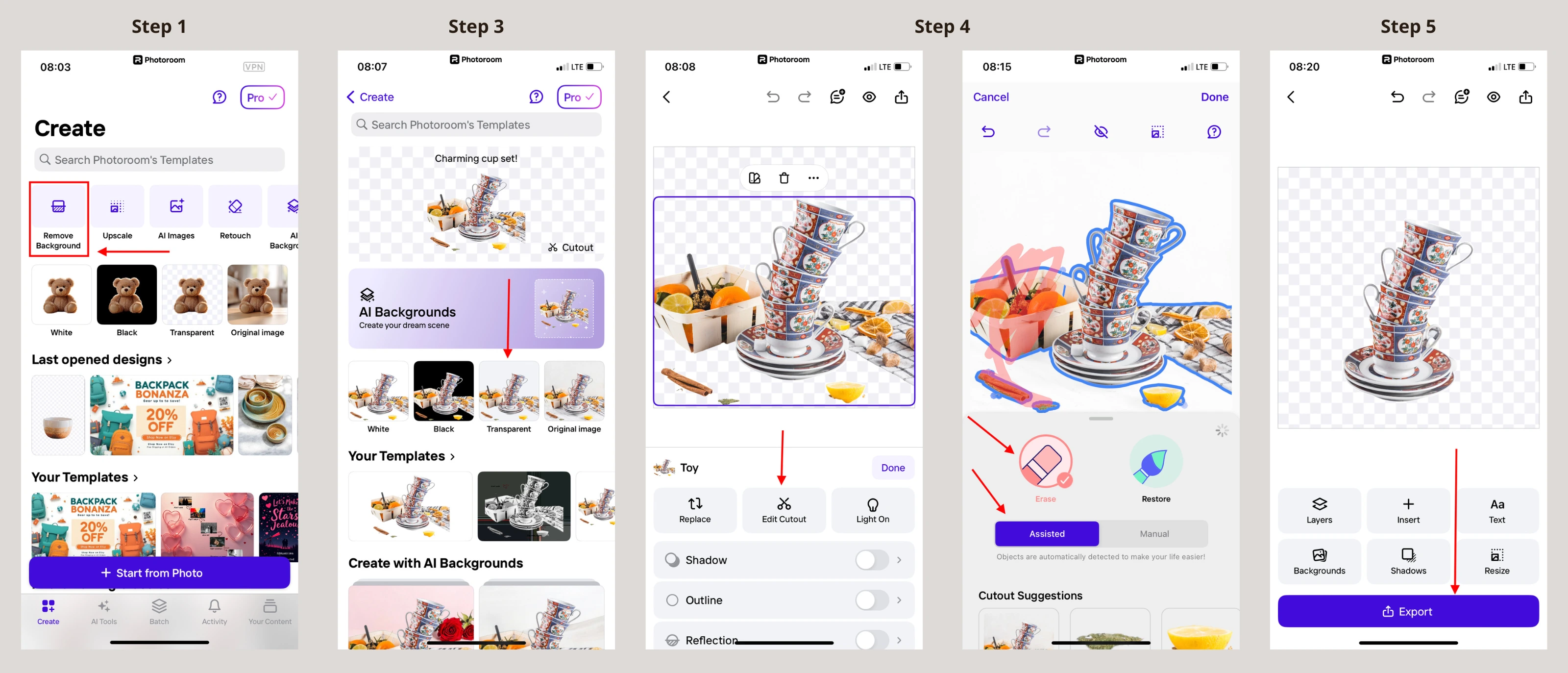 Удаление фона в интерфейсе PhotoRoom