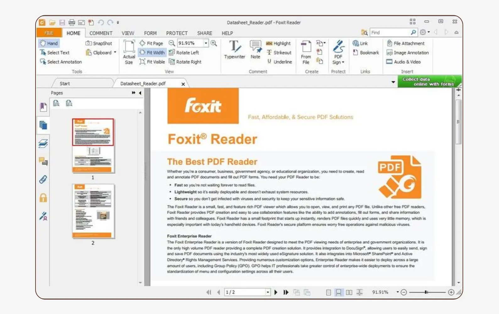 Интерфейс Foxit Reader