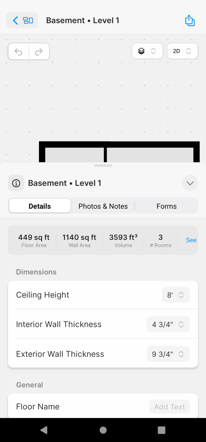 Панель Details в magicplan на iPhone