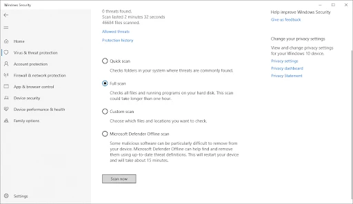 Полное сканирование Microsoft Defender