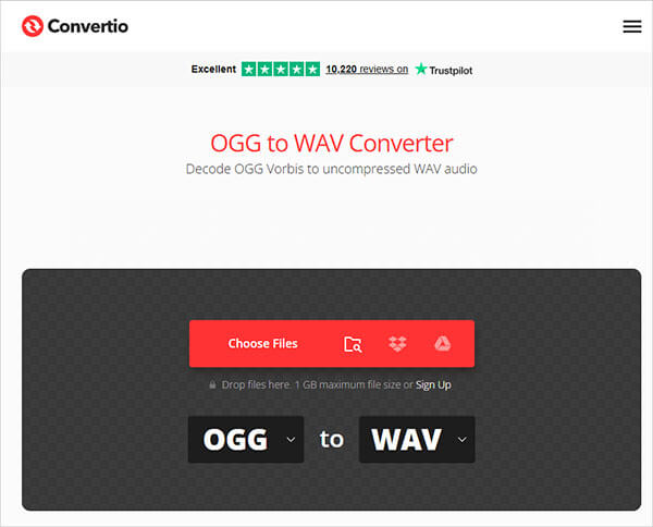 Страница Convertio для преобразования OGG