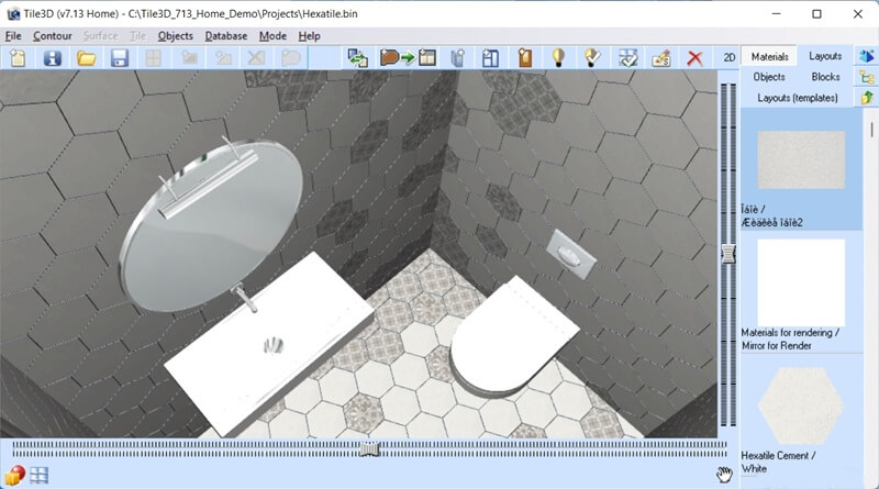 Интерфейс Tile3D HOME с раскладкой плитки в ванной