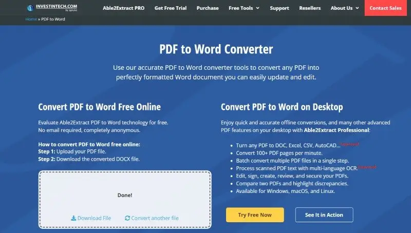 Интерфейс Apryse PDF to Word